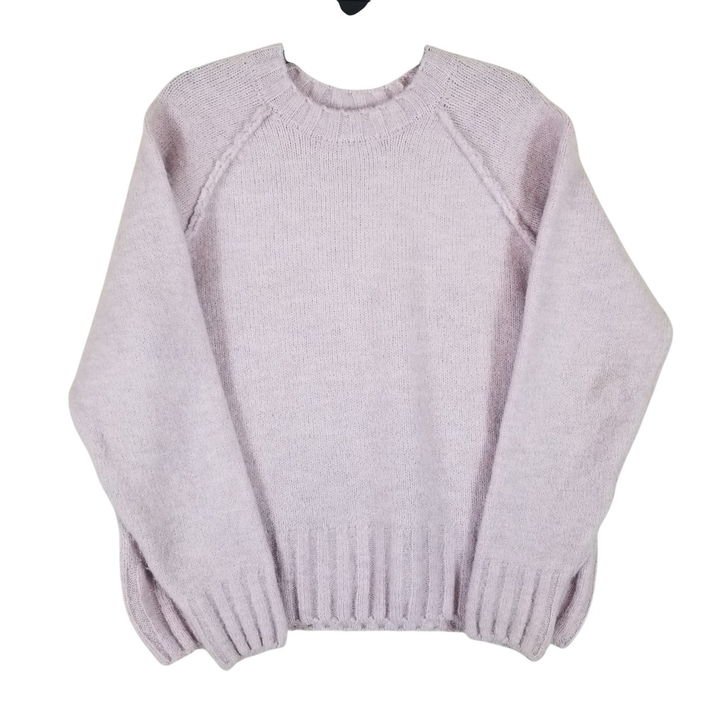 Anthropologie Sweater Women Sz S Lavender Purple‎ Raglan Fuzzy Knit Crewneck